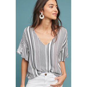 MICHAEL STARS Striped Ruffle Shirt Sleeve Boho Style Shirt